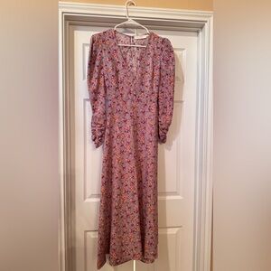 Astr Floral Long Sleeve Midi Dress in Mauve Pink